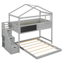 Load image into Gallery viewer, Twin over Full House Bunk Bed with Storage Staircase and Blackboard,Gray(Old SKU: GX001701AAE)
