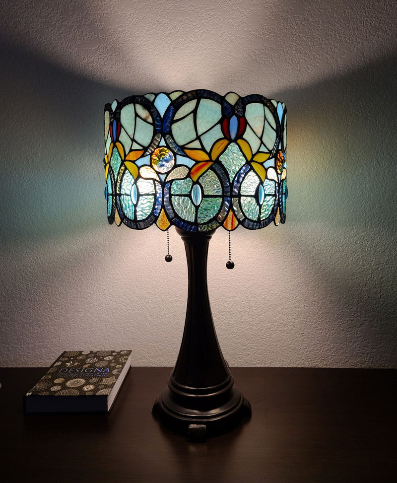 Metal Two Light Candlestick Table Lamp With Green Shade - Dark Brown