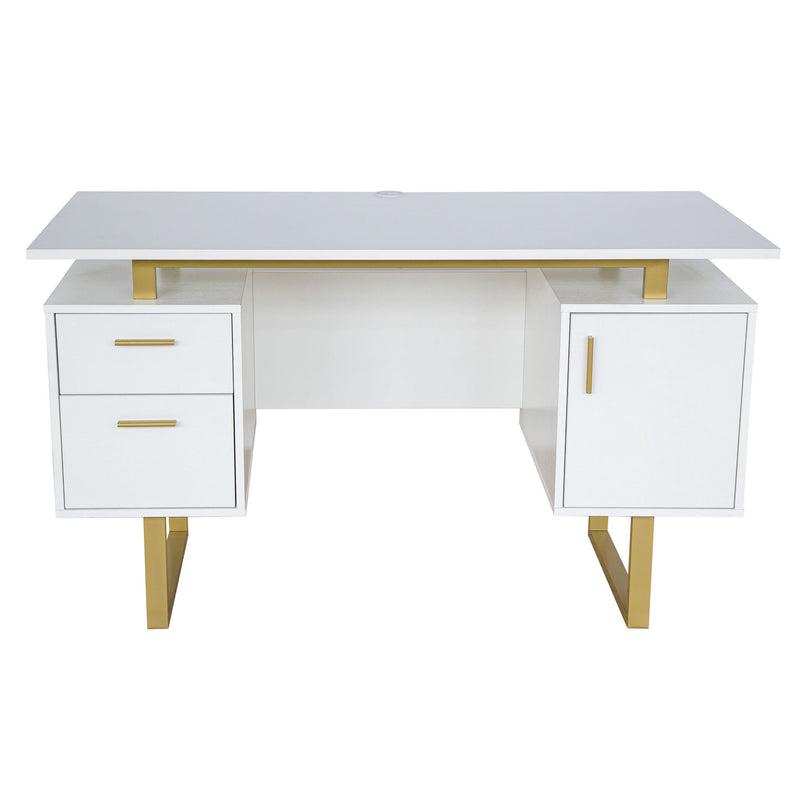 Computer Desk With Two Drawers - White / White