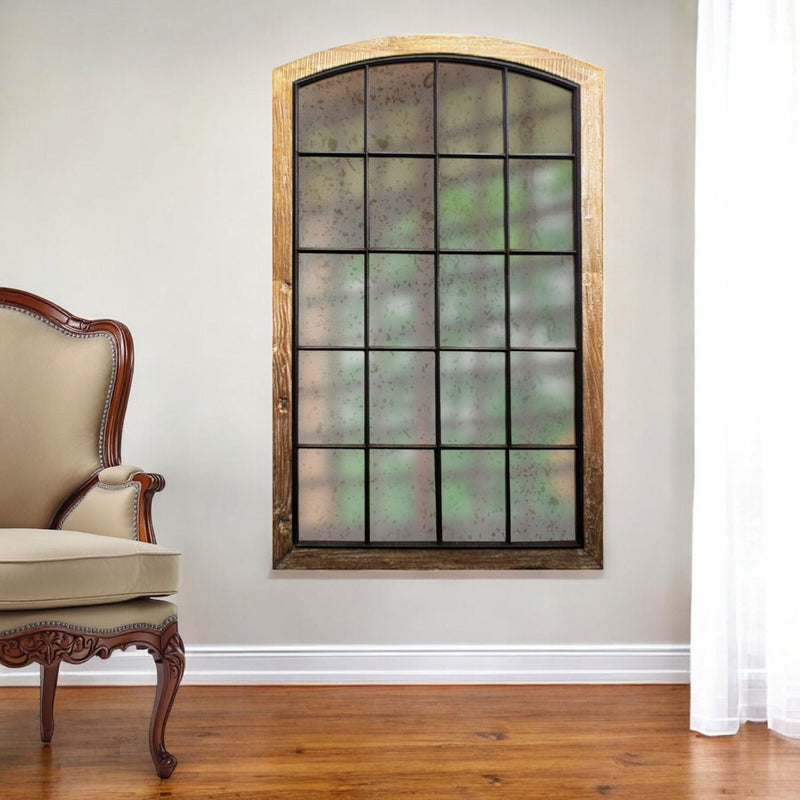 73" Arch Solid Framed Antiqued Glass Full Length Hanging Mirror - Brown