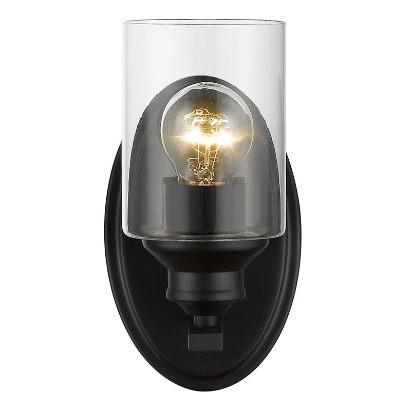 One Light Wall Light With Clear Glass Shade - Matte Black