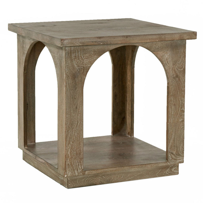 24" Distressed Solid Wood Square Floor Shelf End Table - Brown