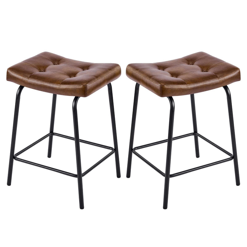 Faux Leather And Metal Backless Counter Height Bar Chairs (Set of 2) - Brown And Black