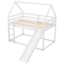 Load image into Gallery viewer, Twin Size Bunk House Bed with Slide and Ladder,White
