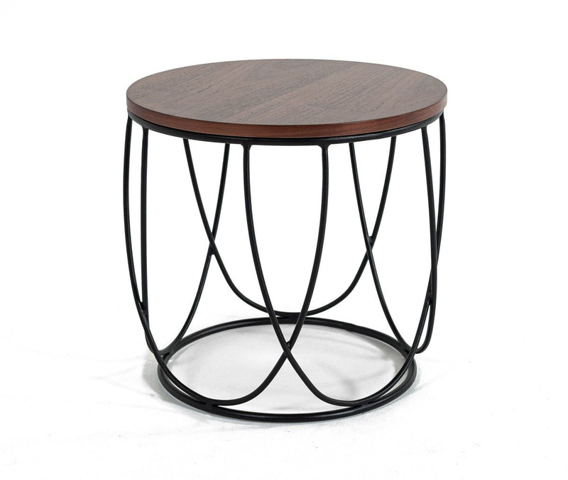 Round Open Geo Base End Table - Modern Brown And Black