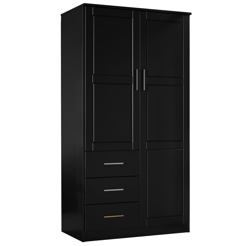 Solid Wood Two Door Three Drawer Combo Dresser - Black