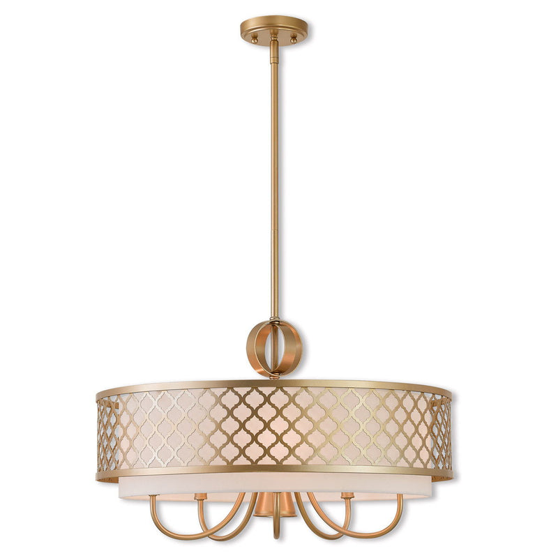 Six Light Dimmable Chandelier With Shades - Gold / Off White