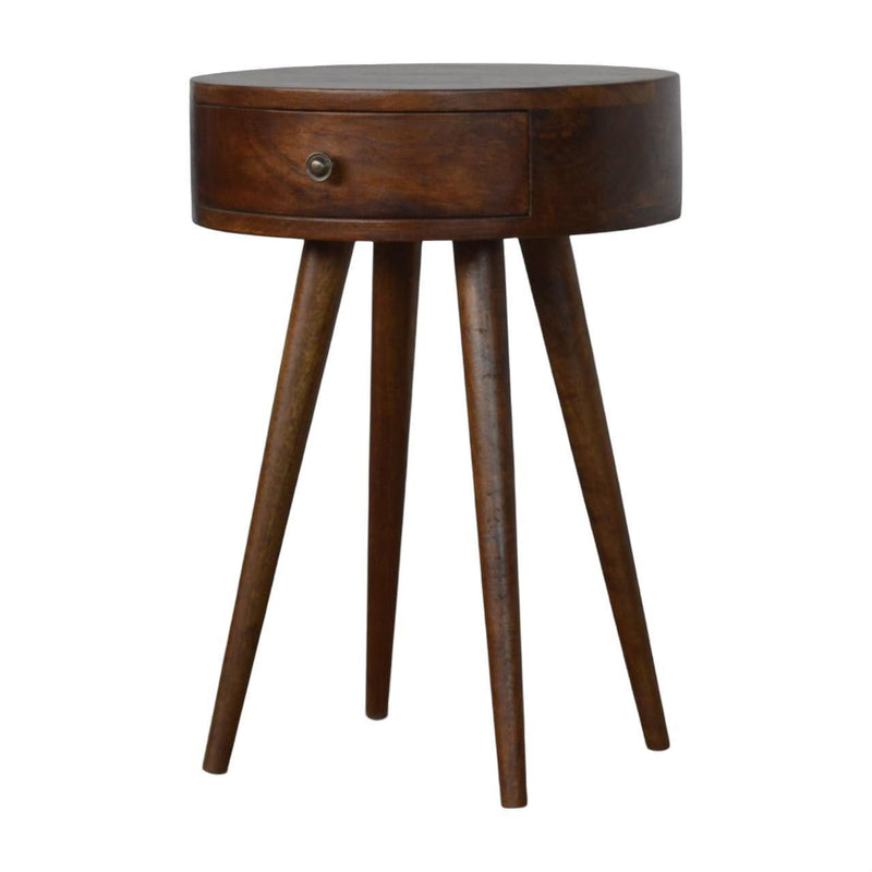 Solid Wood Round One Drawer Nightstand - Chestnut