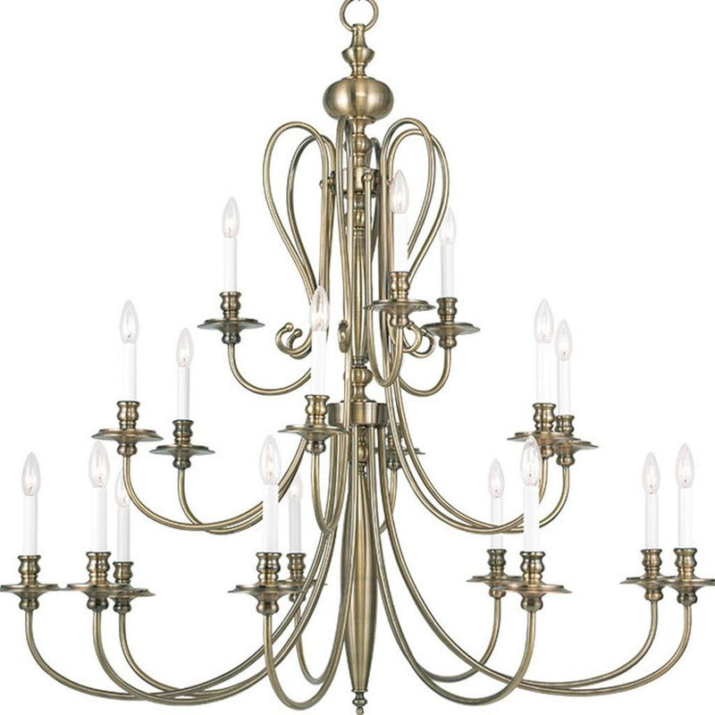 44" Multi Light Dimmable Chandelier With Shades - Antiqued Brass