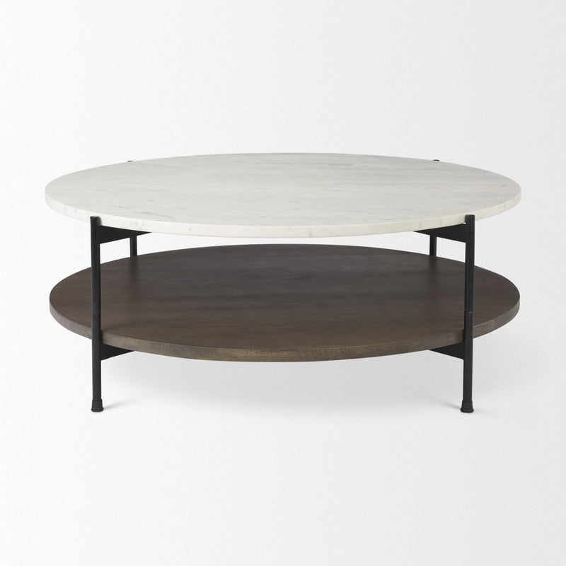 Round Coffee Table (727807) - White / Brown / Stone