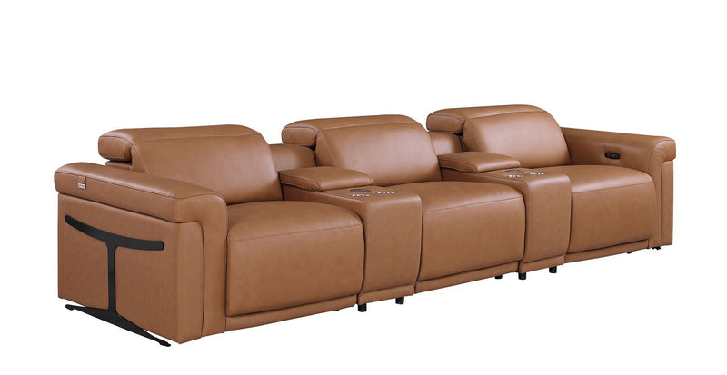 Top Grain Leather Reclining Metal USB Sofa (720366) - Chestnut