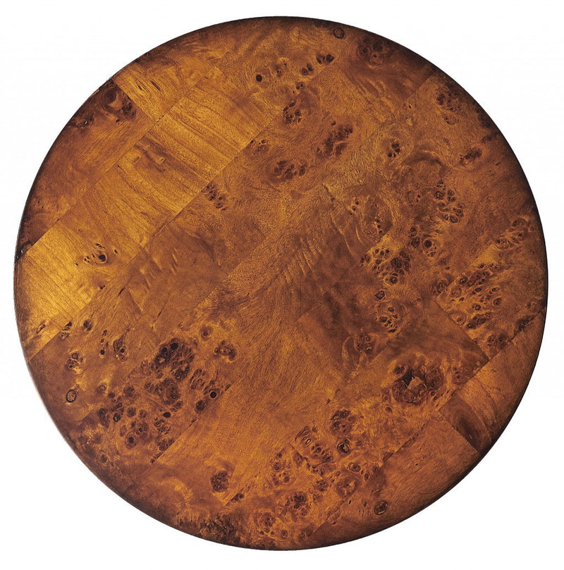 Burl Veneer Round End Table - Medium Brown