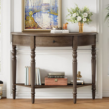 Load image into Gallery viewer, Half Moon Console Table With Drawer &amp; Shelf For Living Room - Walnut
