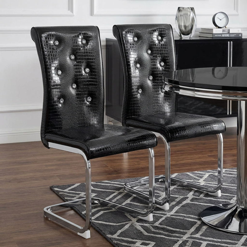 Faux Leather Metal Dining Side Chairs (Set of 2) - Black / Silver