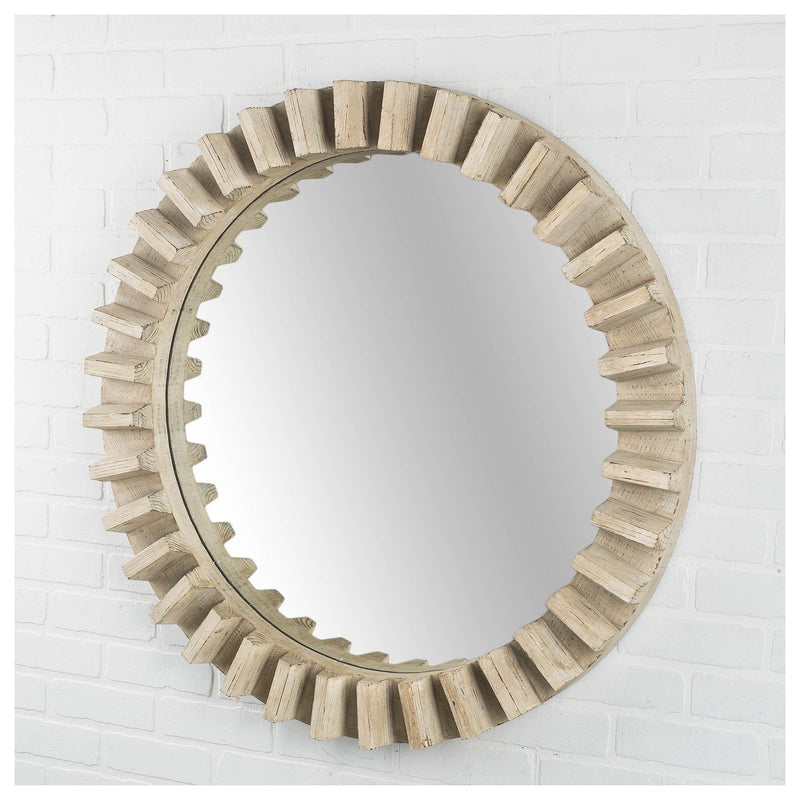 35" Round Natural Frame Wall Mirror - Brown