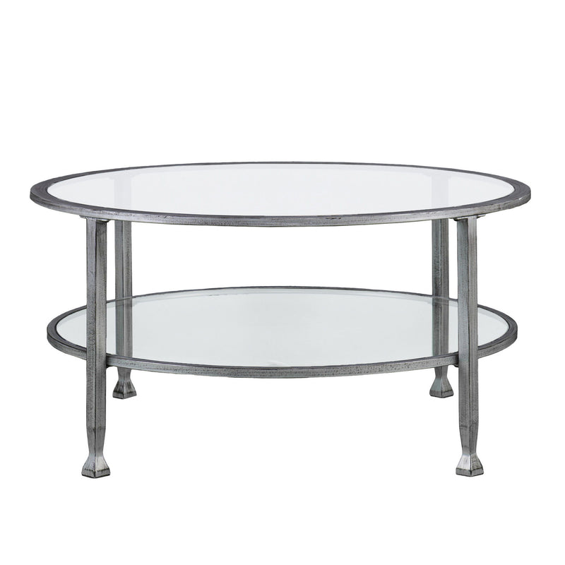 Glass Metal Round Coffee Table - Silver