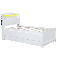 Load image into Gallery viewer, Twin Size Platform Bed with Storage LED Headboard, Twin Size Trundle and 3 Drawers, White
