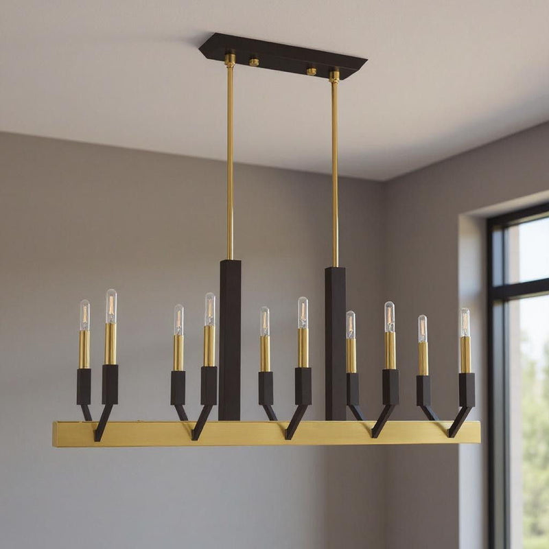 25" Ten Light Dimmable Chandelier With Shades - Bronze
