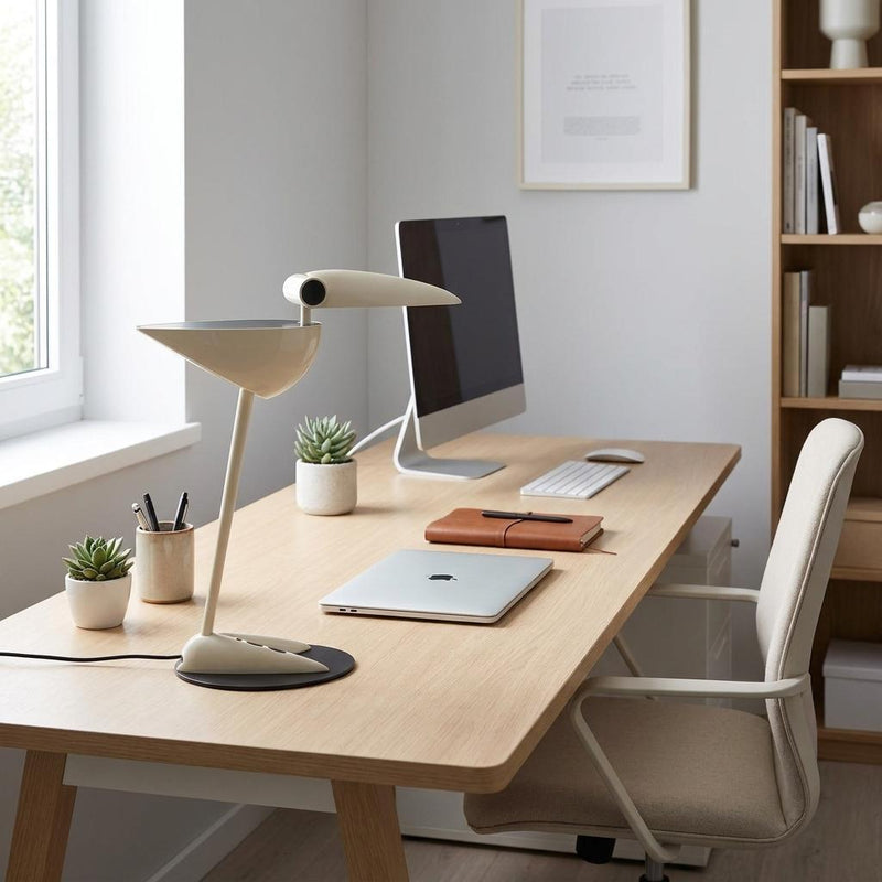 Two Light Swing Arm Bird Desk Lamp - White