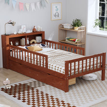 Load image into Gallery viewer, Bed With Headboard Storage Rack, 2 Under Bed Drawers, 3 Side Guardrails For Safety
