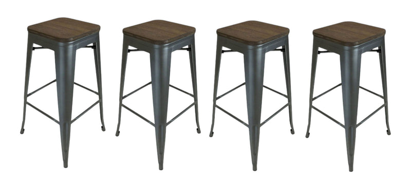 Steel Backless Bar Height Bar Chairs (Set of 4) - Brown And Gunmetal