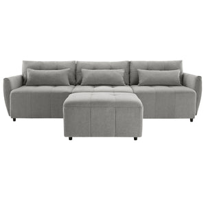 113.3" Convertible Sectional Sofa Couch 3-Seat L-Shaped Sofa with Movable Ottoman and  USB for Apartment, Living Room, Bedroom, Grey