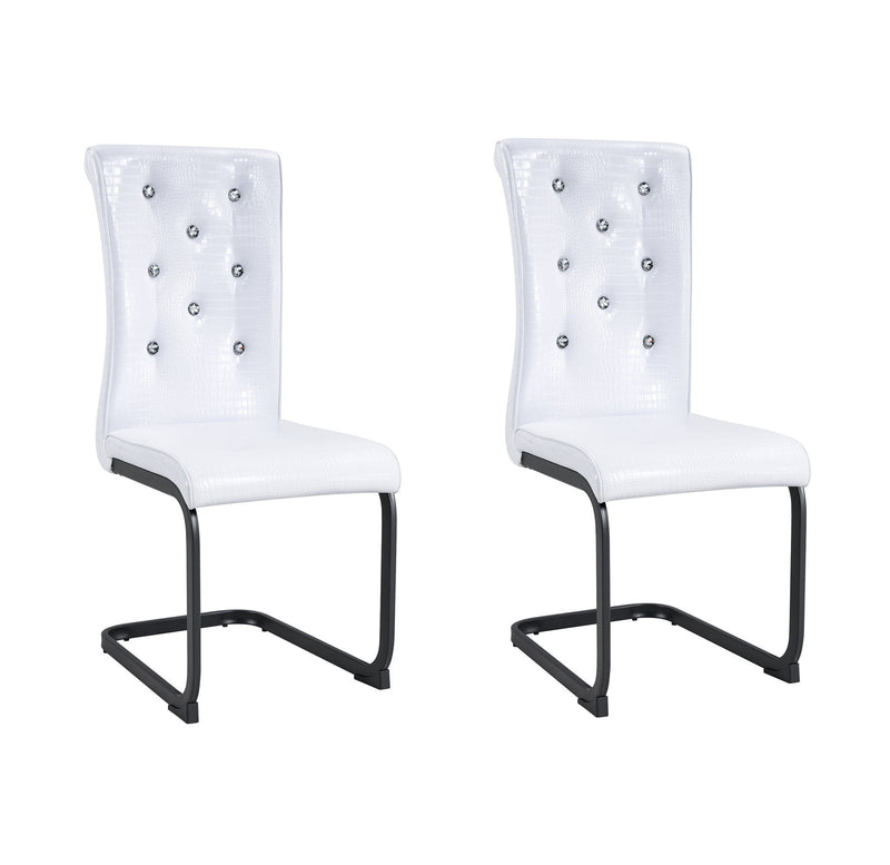 Faux Leather Metal Dining Side Chairs (Set of 2) - White / Black