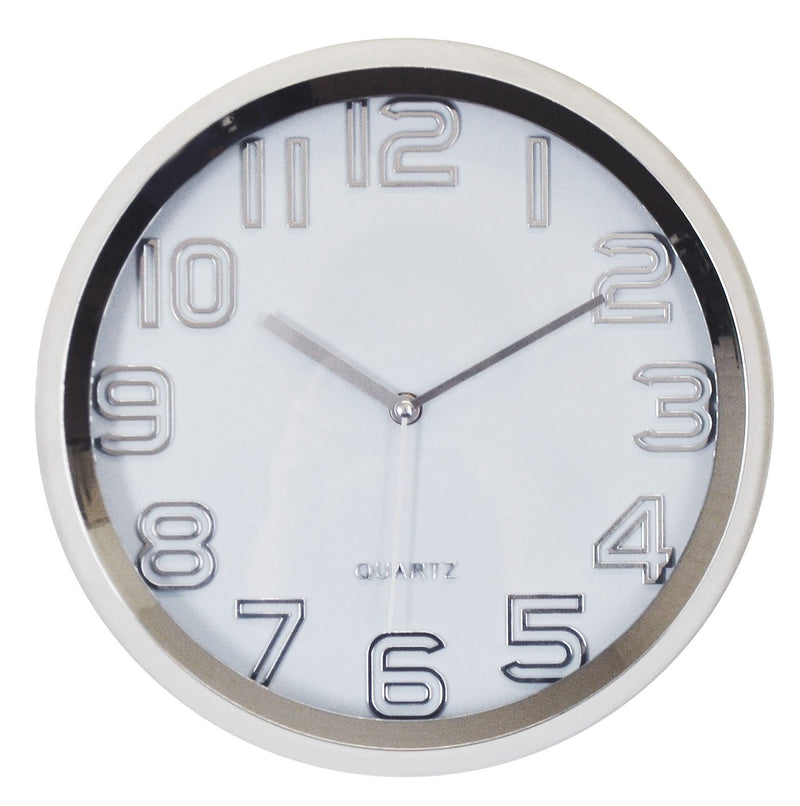 Heavy Duty Plastic Silent Analog Round Wall Clock - Silver / White