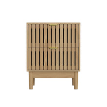 Load image into Gallery viewer, Bedside Table With Grille Design And 2 Drawers, Side Table For Bedroom - Oak
