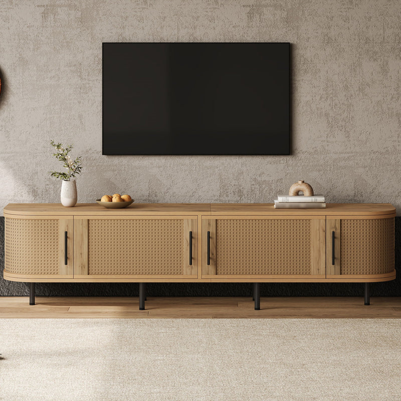 70" TV Stand With Doors, Construction For TVs Up To 80" - Natural Wood