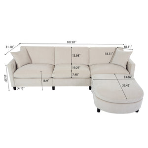 107.87'Sectional Sofa Couch With 1 Ottoman,Seat Cushion and Back Cushion Removable