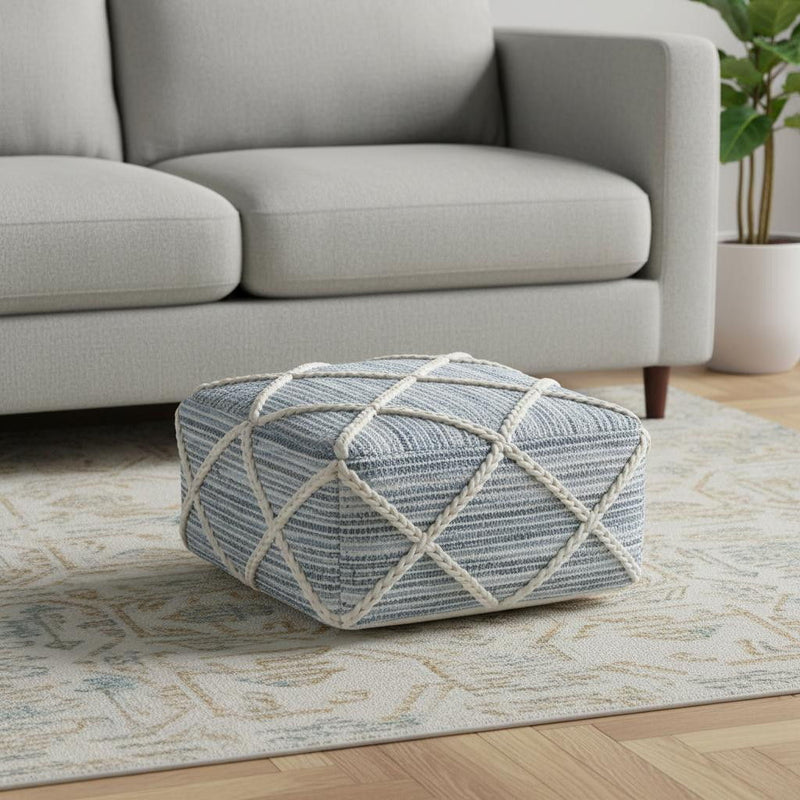 20" Wool Pouf Ottoman - Blue