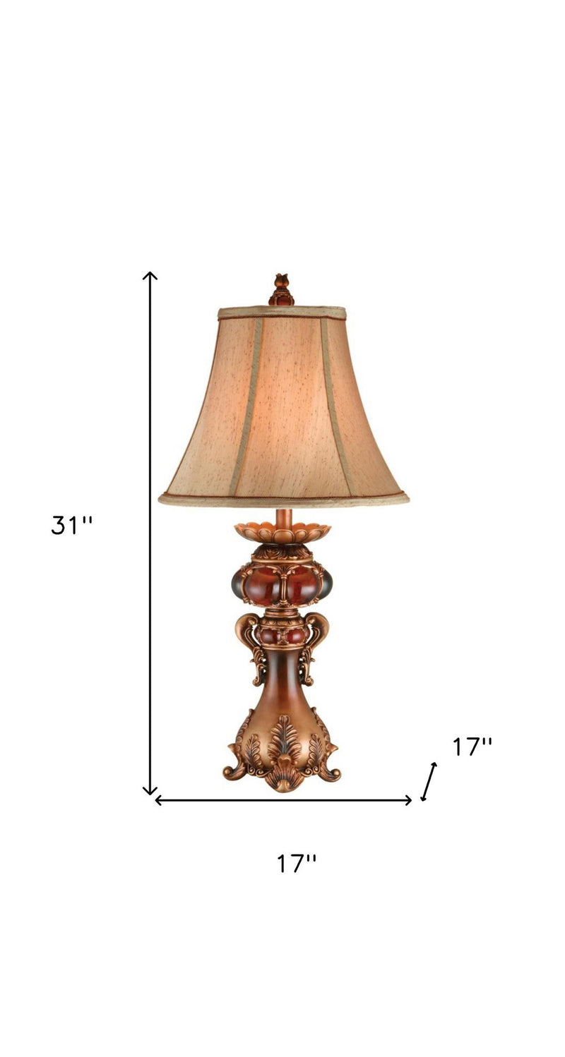 Antique Inspired Table Lamp With Linen Lamp Shade - Brown