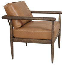 Load image into Gallery viewer, 28" Transitional Genuine Leather And Solid Wood Arm Chair - Brown
