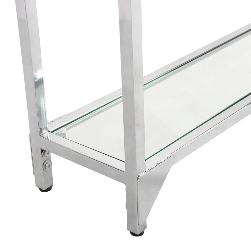 Clear And Glass And Iron Frame Console Table With Shelf - Silver