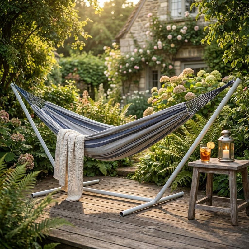Striped Single Spreader Bar Hammock - Gray