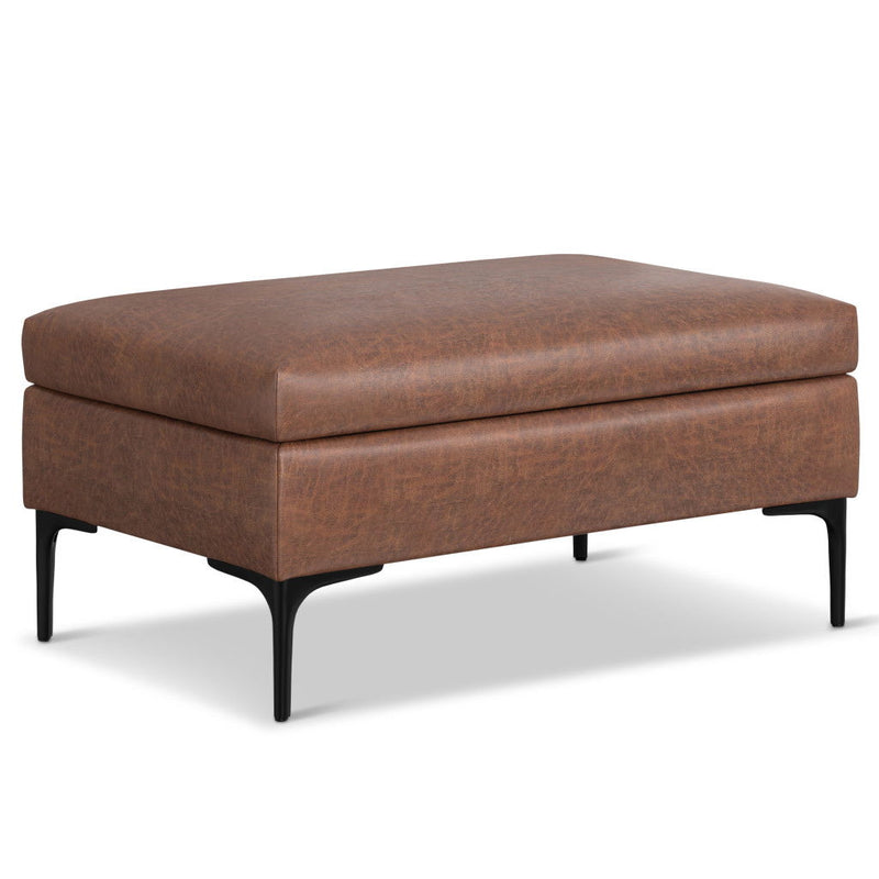 Mid-Century Upholstery Storage Ottoman - Black / Brown