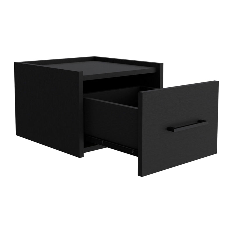 Wood One Drawer Floating Nightstand (734198) - Black