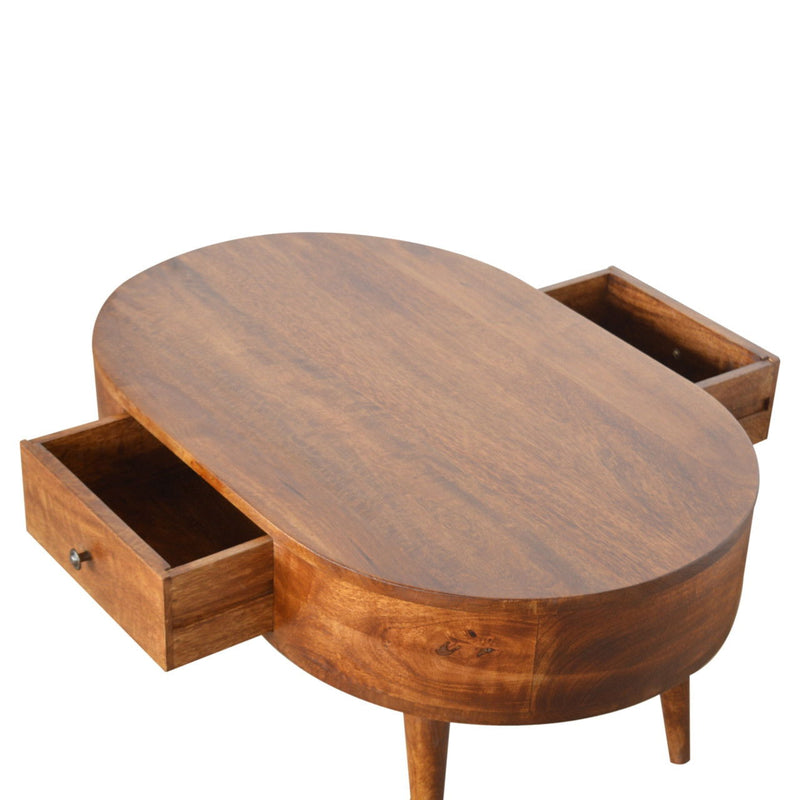 34" Solid Wood Oval Coffee Table With Two Drawers - Chestnut