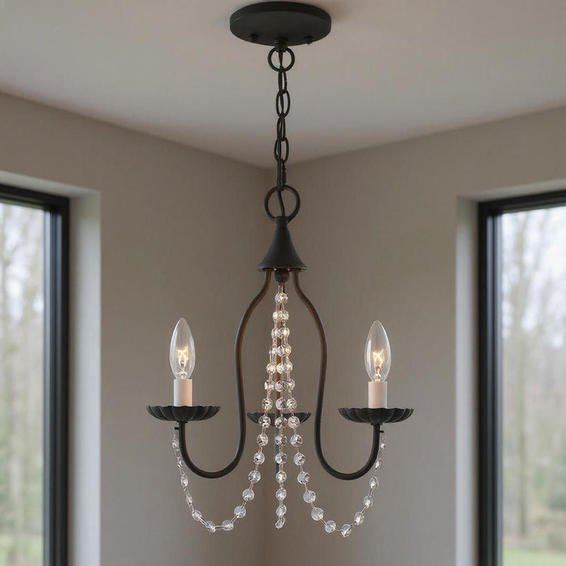 17" Three Light Dimmable Chandelier With Shades - Black