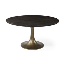 Load image into Gallery viewer, 54" Rounded Solid Wood And Metal Pedestal Base Dining Table - Brown
