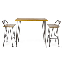 Load image into Gallery viewer, Dione Outdoor Industrial Acacia Wood Bar Set With Metal Frame And Slat Paneling - Brown
