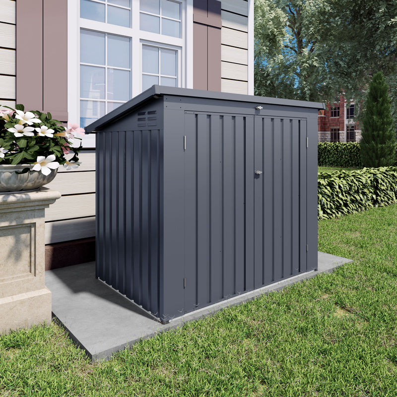 Outdoor Trash Can Storage Shed For 2 Bins Garbage - Gray