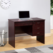 Load image into Gallery viewer, Three Locking Drawers On Metal Glides Student Desk Work Desk Modesty Panel Metal Bar Handles - Mahogany
