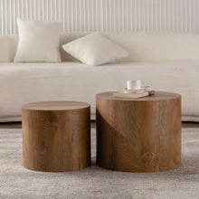 Load image into Gallery viewer, Round Nesting Coffee Table For Small Living Room (Set of 2) - Brown / Wood
