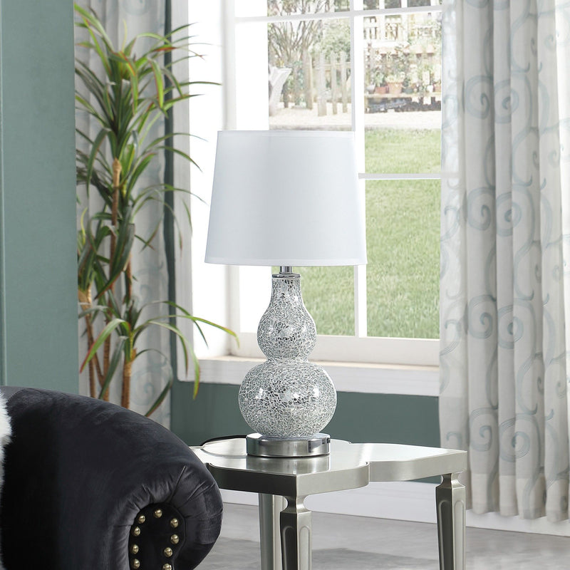Table Lamp With White Globe Shade - White