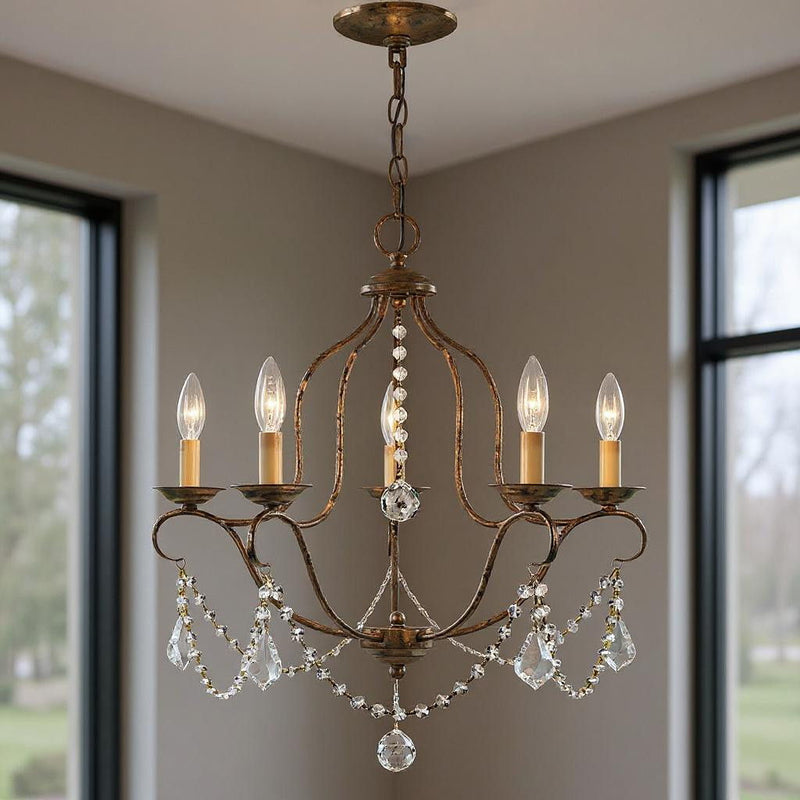 24" Five Light Dimmable Chandelier With Shades - Bronze
