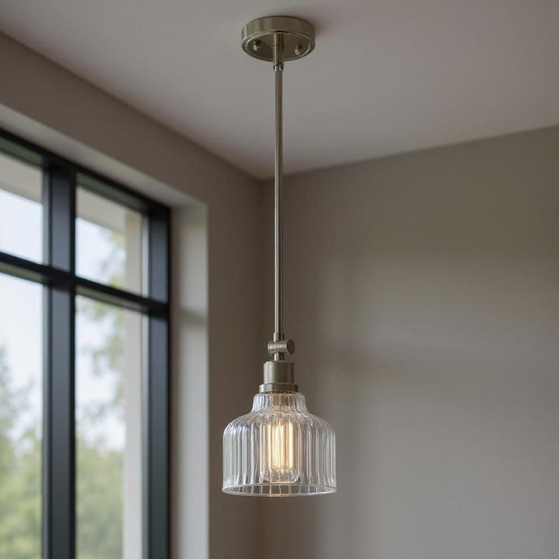 Kitchen Island Dimmable Metal Chandelier With Shades - Nickel
