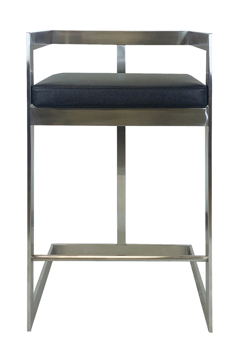 Faux Leather And Metal Low Back Counter Height Bar Chair - Black And Silver