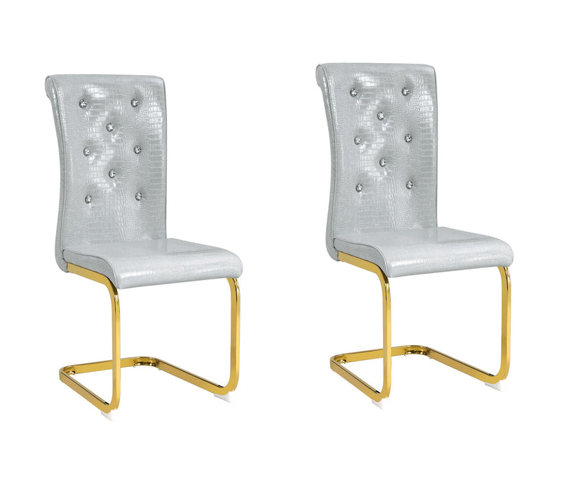 Faux Leather Metal Dining Side Chairs (Set of 2) - Gray / Gold
